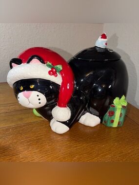 2004 Cute Kitty Florida Market Place Meowy Christmas Hand Painted Cat Cookie Jar